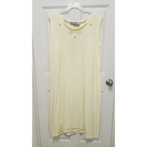Jane Ashley Boho Light Yellow Embroidered Details Sleeveless Tunic Midi Dress 2X